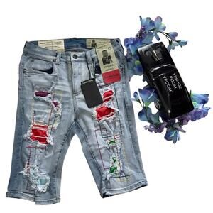 Industrial Indigo NWT Distressed Light Wash Jean Shorts Men W32